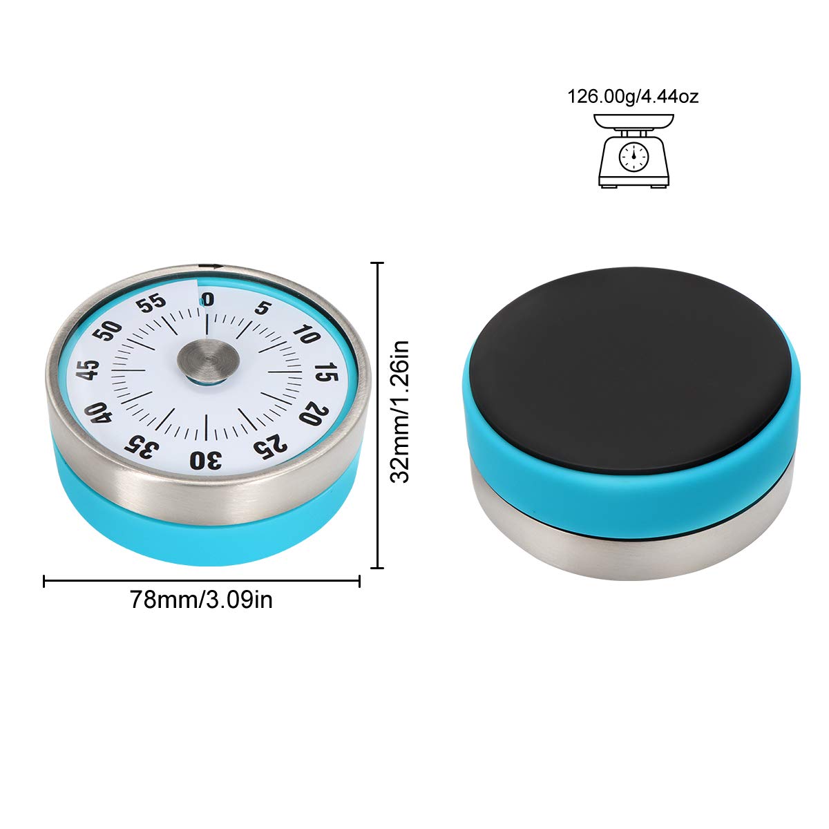 BRAPILOT Visual Kitchen Countdown Timer Wind Up Round 3" Kids