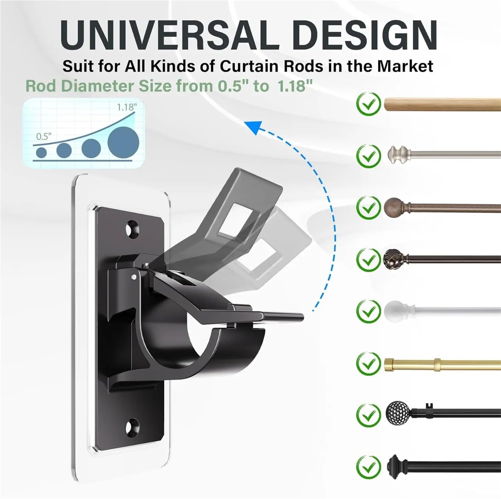 Lot de 12 supports de tringle à rideaux auto-adhésifs nécessaires - Supports de tringle à rideaux polyvalents sans clou à coller sur les crochets de tringle à rideaux pour salle de bain et chambre à