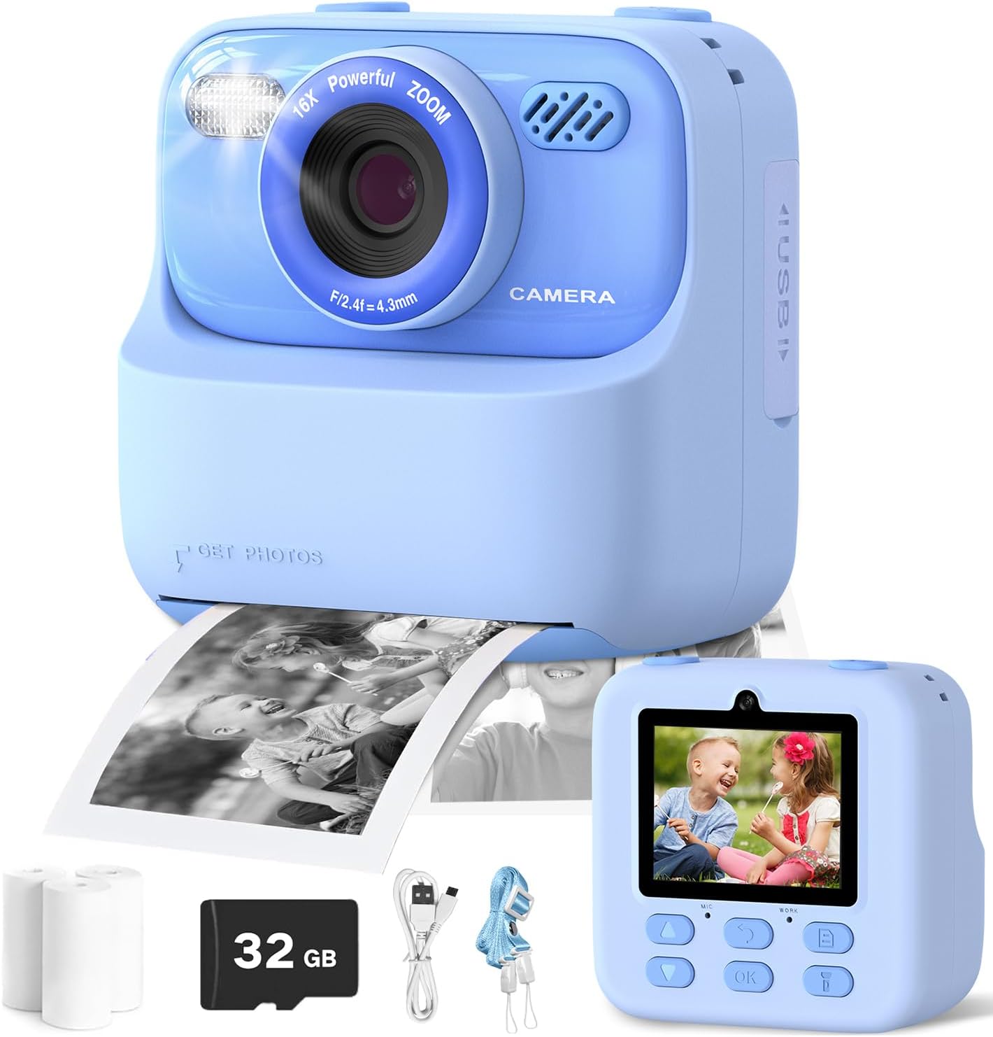 – ZONEY Instant Print Camera for Kids, Holiday Birthday Gifts Girls Boys Age 3-12, HD Digital Video Cameras Toddler, Portable Toy for 3 4 5 6 7 8 9 10 Year Old Boy Girl Children (Blue)