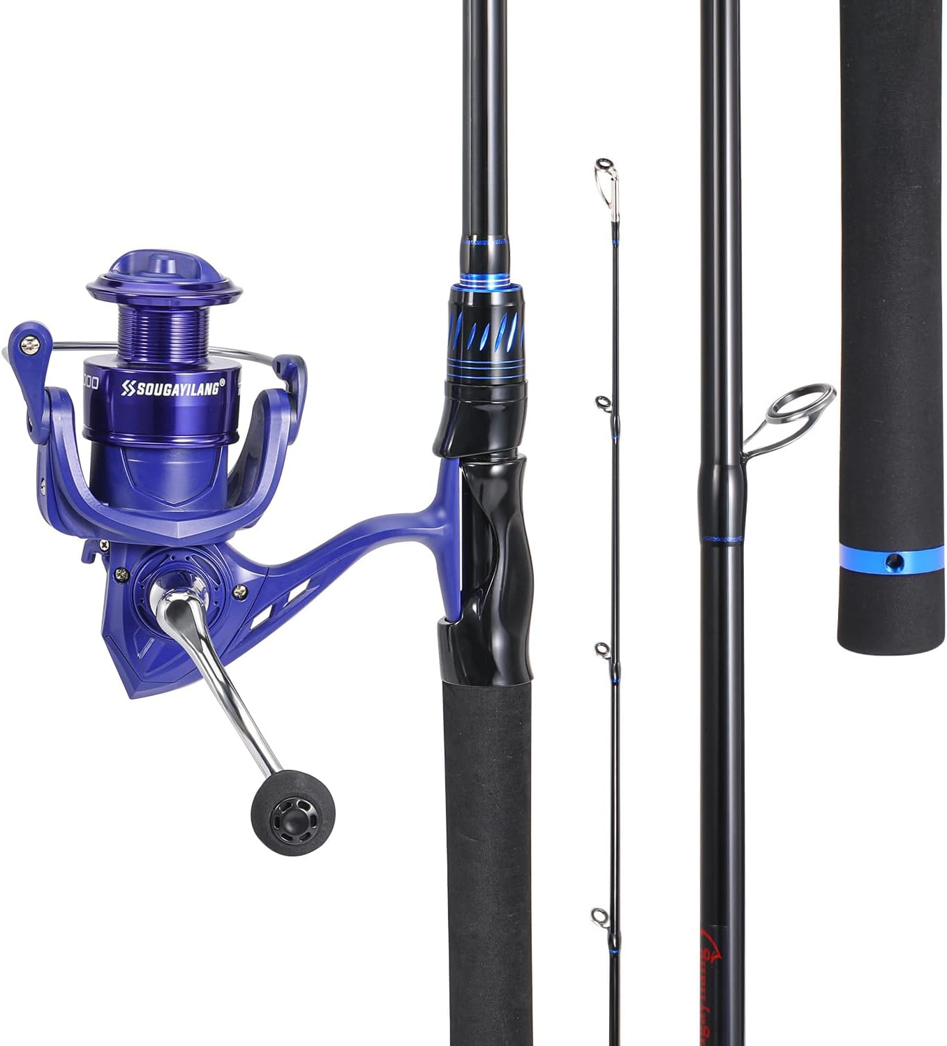 Sougayilang Spinning&Spincast Fishing Rod Reel Combo, 2 Pieces Medium Pole with Strong Smooth Fishing Reel for Freshwater