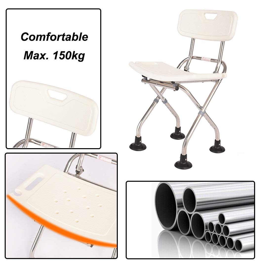 Banco De Baño Plegable, Silla De Ducha, Asiento De Seguridad, Taburete De Baño Plegable con Respaldo | Asiento De Bañera Living SPA Aid para Personas Mayores, Personas Ma