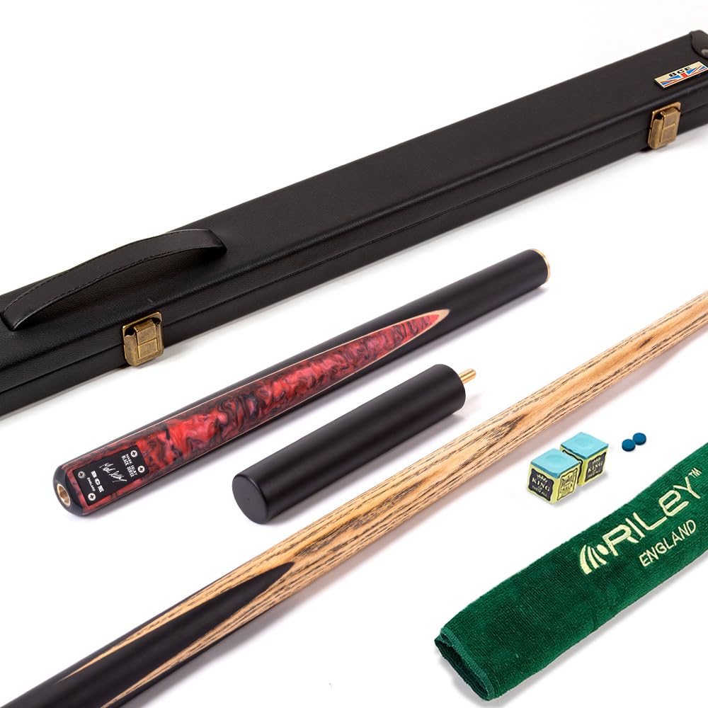 BCE Black Series ¾ Cut Snooker & Pool Cue with Deluxe Hard Case - Black/Scarlet Red/Maple - 145cm with Extension (GMP-4)