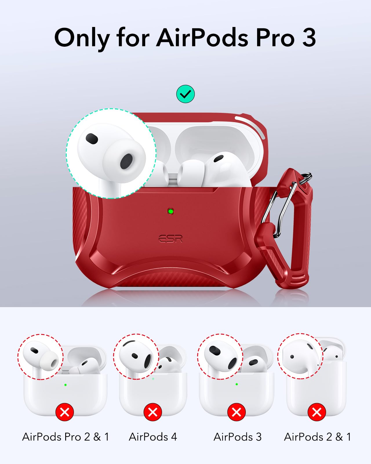 ESR Etui do AirPods Pro 3 (2025), kompatybilne z AirPods Pro 3 (kabel USB-C), pokrywa magnetyczna, kompatybilna z MagSafe, skuteczna ochrona przed upadkiem, seria Cyber, czerwona