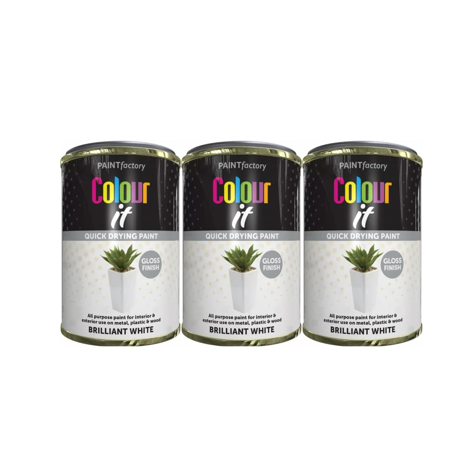 PEBBLE HUG Brilliant White Gloss Paint, DIY Enthusiasts, Quick Drying, Ideal For Interior And Exterior Use, Metal, Wood, Furniture, Painting Trim, Long-Lasting Finish, 300ml, (3 Pcs)