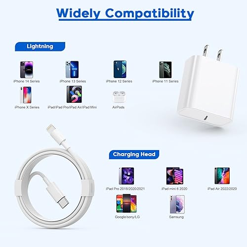 Miniatura 7 de Cargador rápido para iPhone, cargador de iPhone de carga rápida, paquete de 2 cargadores rápidos de 6 pies de largo, cable USB C a Lightning, cable