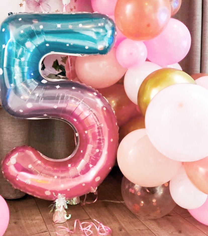 Image of 5 Balloon Numbers Birthday Decorations, 40In Pink Purple Blue Balloons | Eye-catching Appearance, Perfect Decorative Centerpieces, Convenient Self-sealing Structure, Widely for Various Occasions