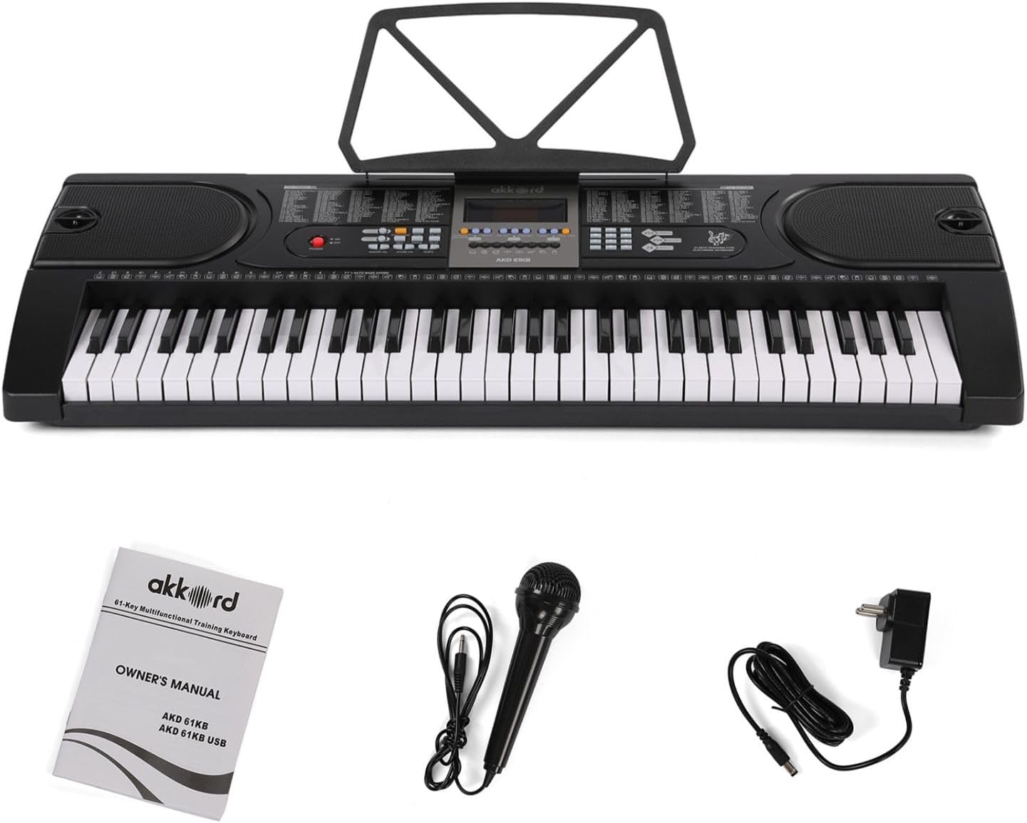 Akkord AKD 61KB 61-Key Octave Electronic Keyboard with adapter- LED Display | Mic |Music Sheet Stand | 255 Rhythms | 255 Timbres | 24 Demos