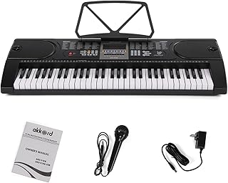 Akkord AKD 61KB 61-Key Octave Electronic Keyboard with adapter- LED Display | Mic |Music Sheet Stand | 255 Rhythms | 255 Timbres | 24 Demos
