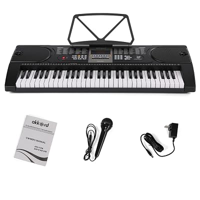 Akkord AKD 61KB 61-Key Octave Electronic Keyboard with adapter- LED Display | Mic |Music Sheet Stand | 255 Rhythms | 255