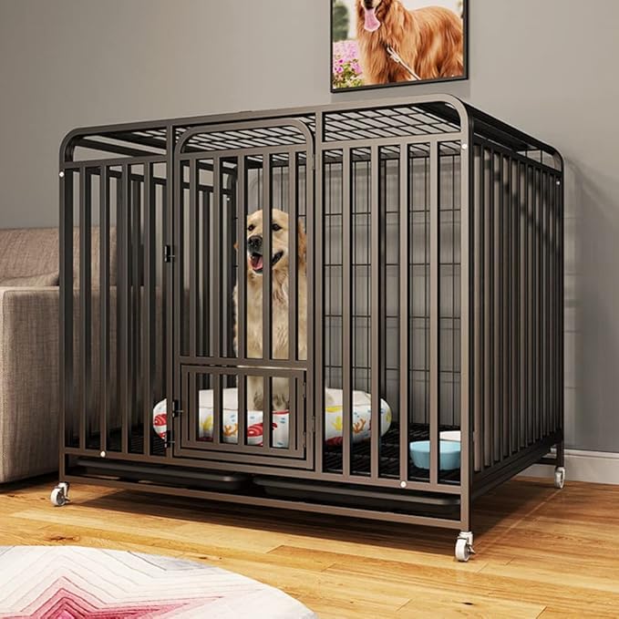 Amazon ペットケージ カゴ ドッグクレート 大型犬 中型犬 トイレ ノイズ防止 4輪 錆びにくい (亜鉛メッキ, 110*72