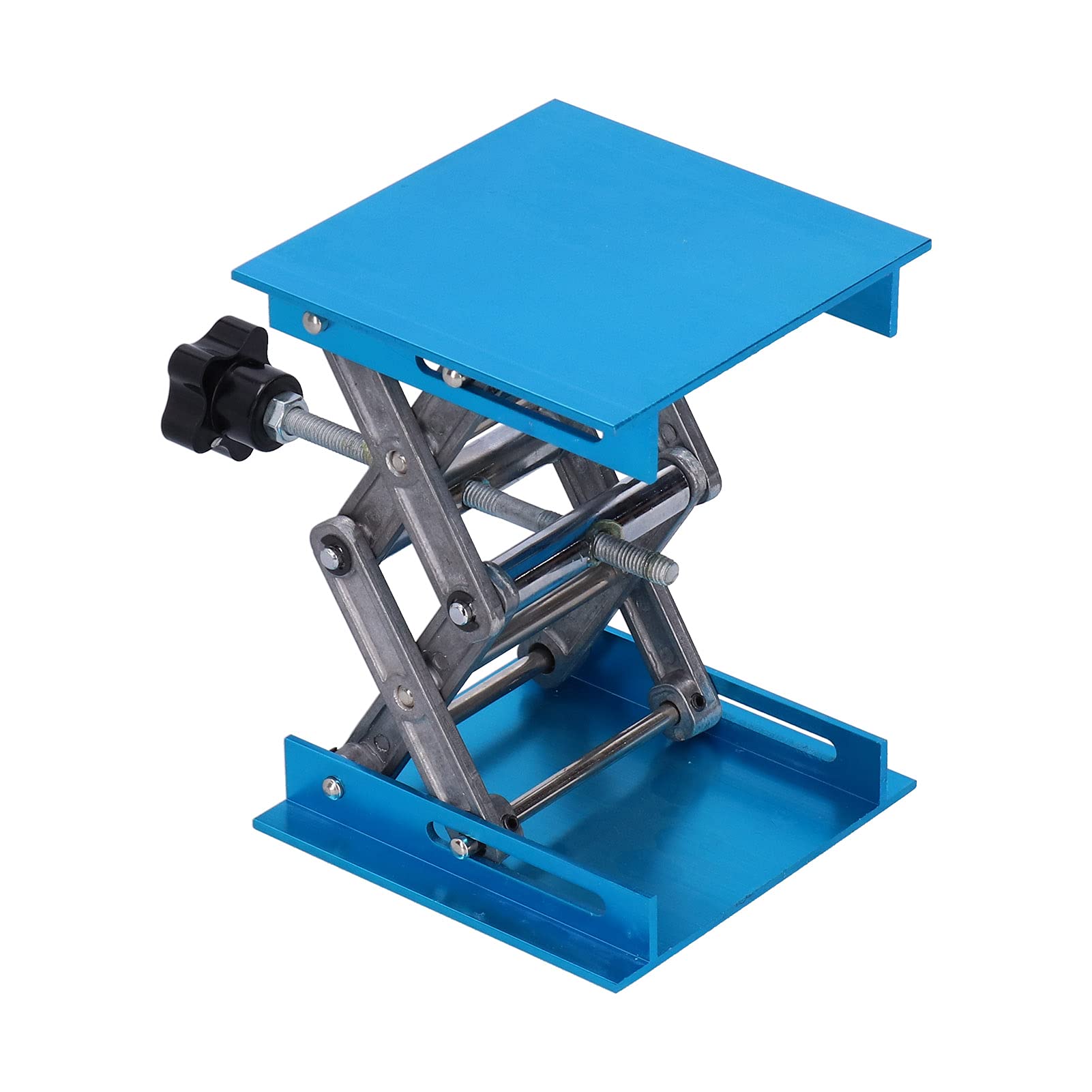 Wakects Cric à Ciseaux de Laboratoire, Plate-forme élévatrice de Laboratoire en Oxyde D'aluminium de 4x4 Pouces avec Volant Noir, pour les Expériences Biologiques Chimiques de Physique