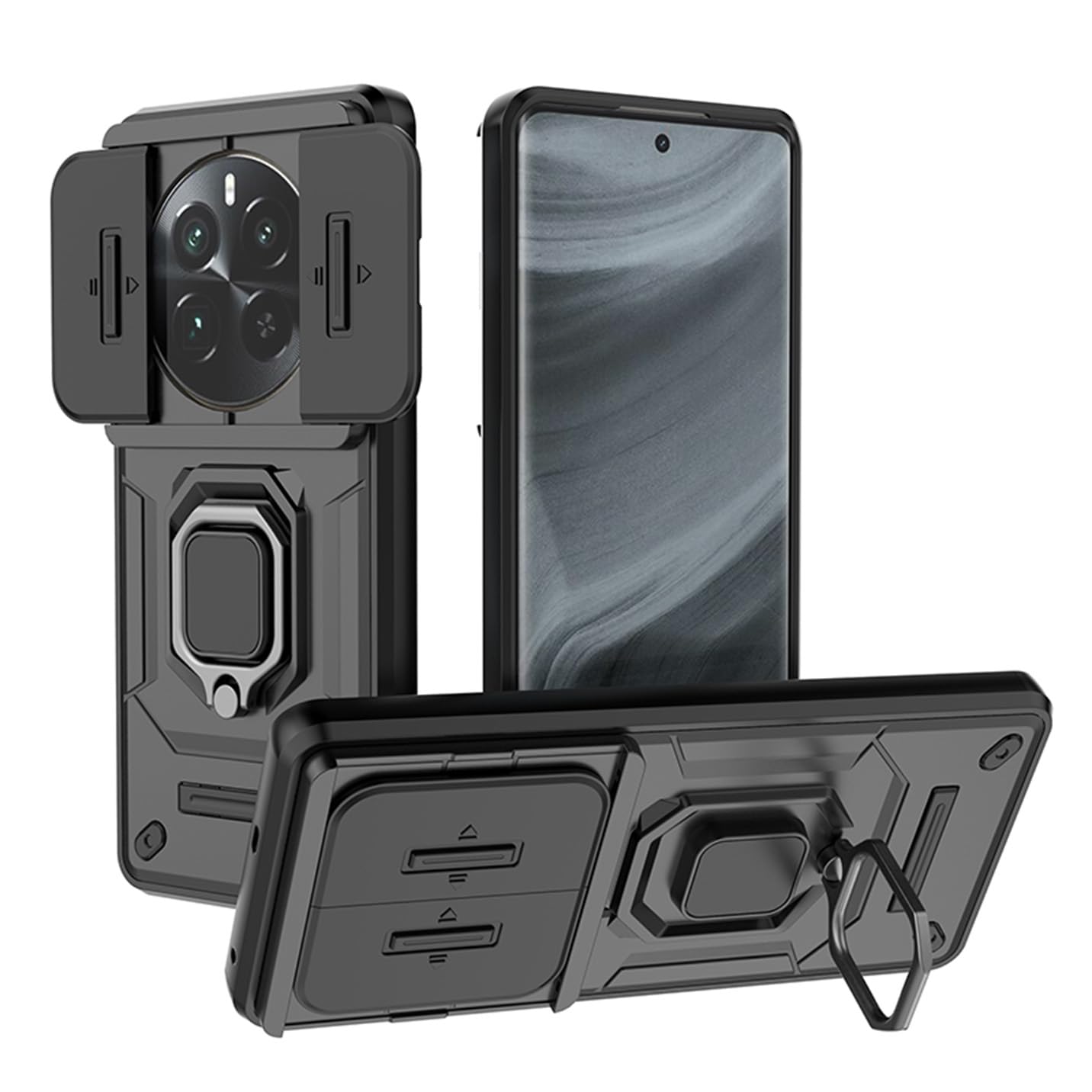 CoverLine Back Cover Shockproof Silicone Military Anti-Drop Case with 360° Metal Bracket and Sliding Camera Cover Case for Realme P1 Pro/Realme 12 Pro 5G/ Realme 12 Pro Plus 5G - Black (B0D2DP47KK) Amazon Price History, Amazon Price Tracker