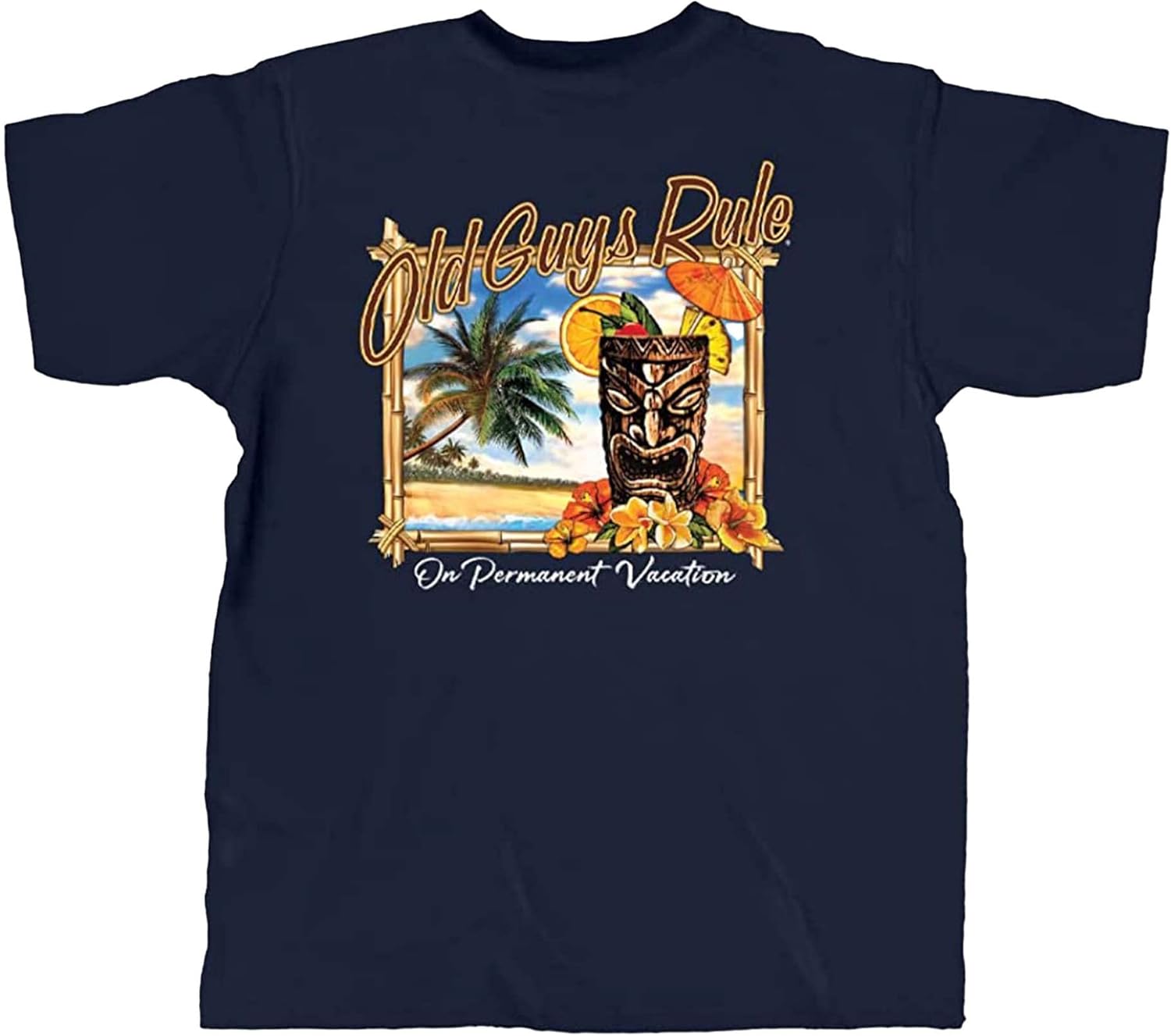 OLD GUYS RULE Men's Graphic T-Shirt, Tiki Vacation - Father's Day, Retirement Gift - Novelty Tee for New Retiree, Vacation