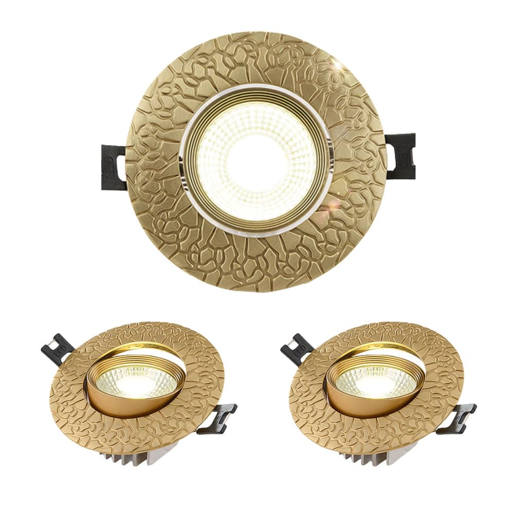 WLBHWL 3W,5W,7W,9W Chinese Brass LED Recessed Lights 3-Pack Round Downlight LED Can Lights Brushed Brass Finish,3000K CRI85 for Living Room Corridor