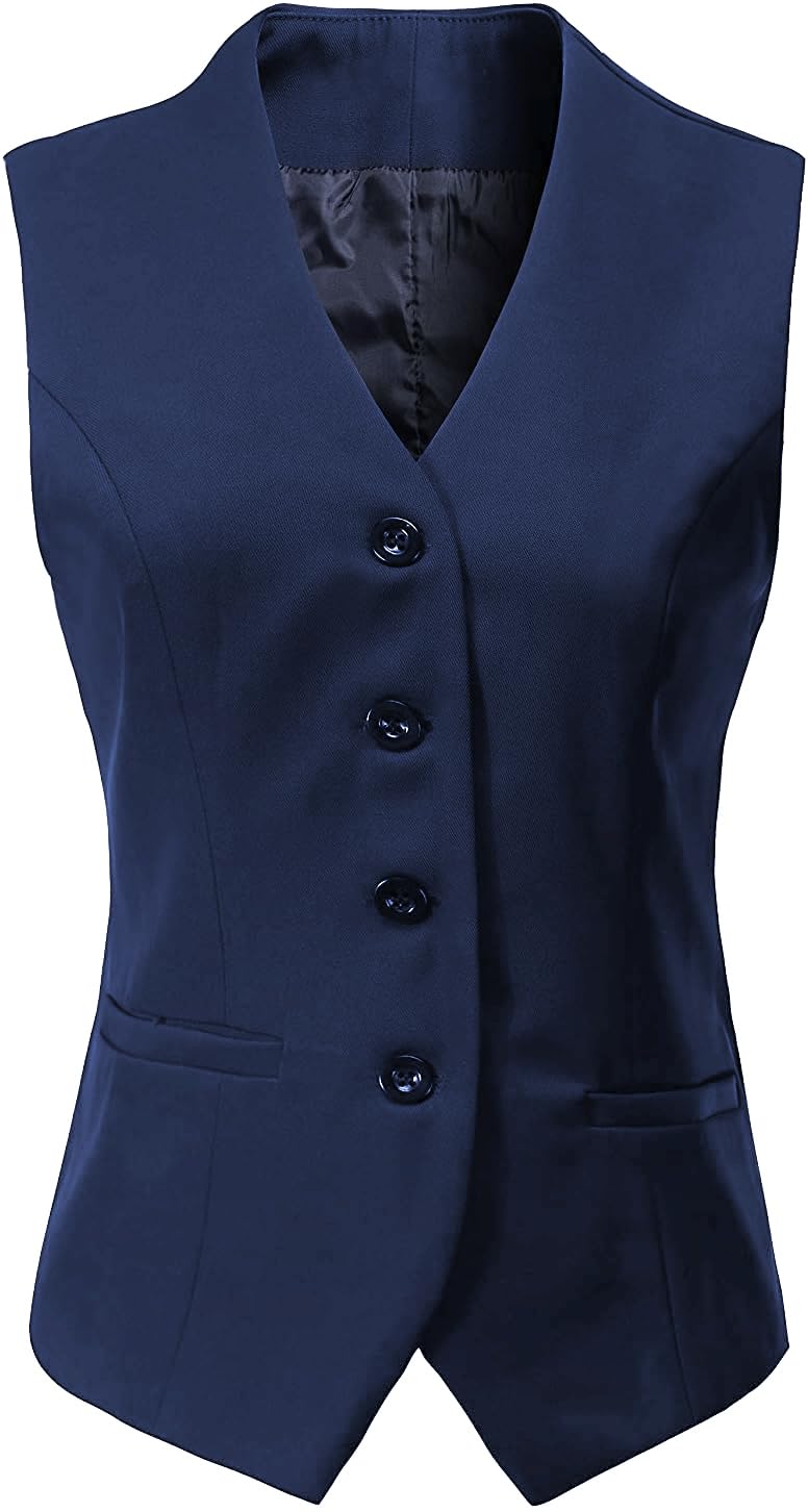 Gowjog Damen Weste Anzugweste Gefüttert Button Up V-Ausschnitt Smoking Vintage Jacke Dressy Ärmellos Westen(Marineblau,M)