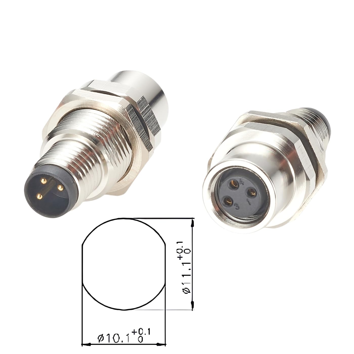 M8 A-Code 3 Pin Male to Female Bulkhead Connector Straight Industrial Sensor Circular Connector IP67 Shielded Feedthrough Panel Mount Socket Receptacle For Control Cabinet I/O System Automation (2PCS)