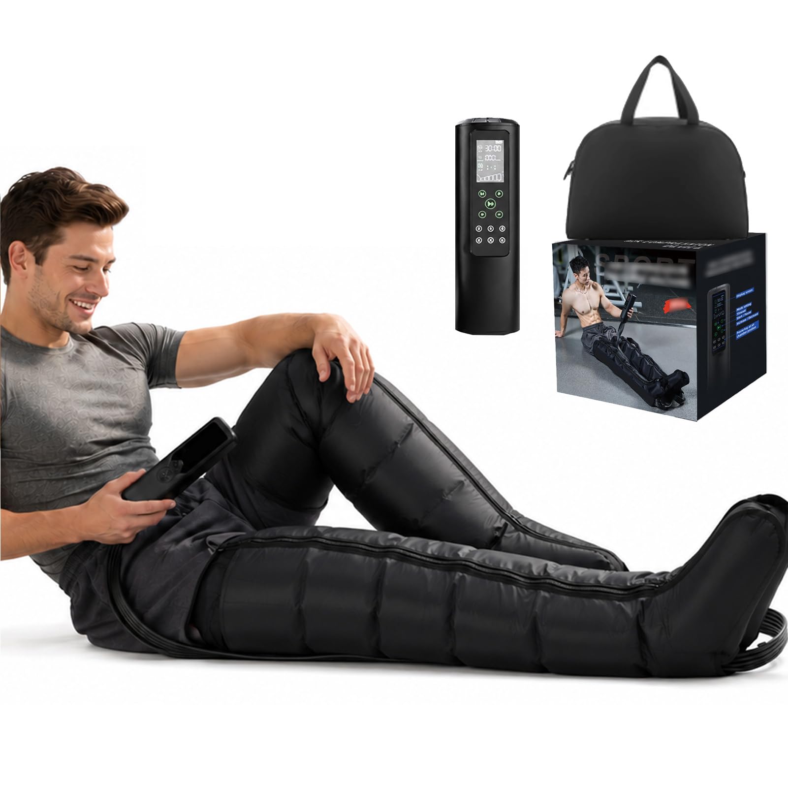 Massaggiatore Gambe, Pressoterapia per Casa Ricaricabile 12 modalità | Compressione d'Aria 60-270 mmHg, Timer 10-60 Minuti, Massaggio Linfodrenante Gambe per Circolazione e Relax Domestico