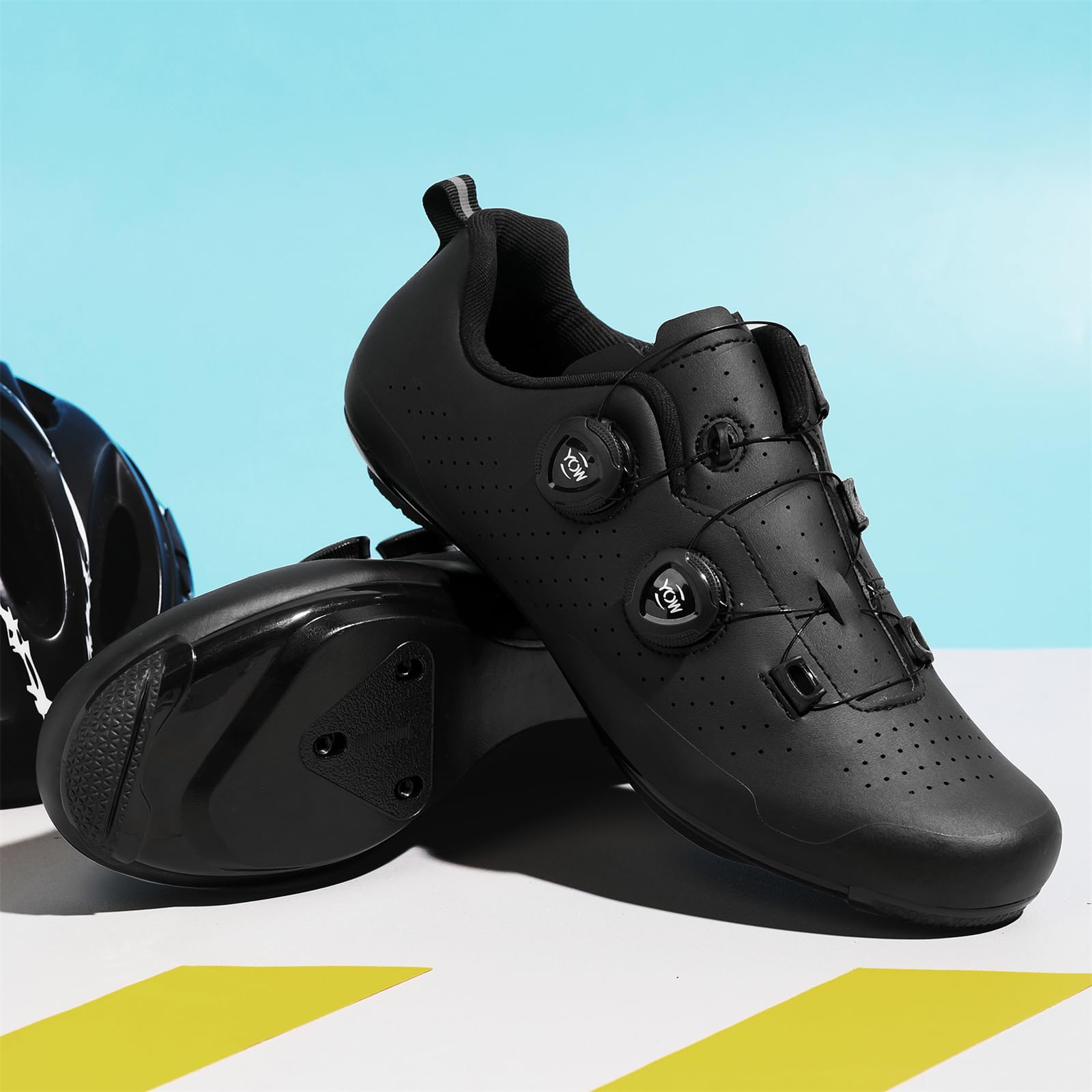 JiuQing Uniseksowe buty rowerowe Buty szosowe kompatybilne z Peloton Indoor Outdoor z blokami Delta,Black,44 EU