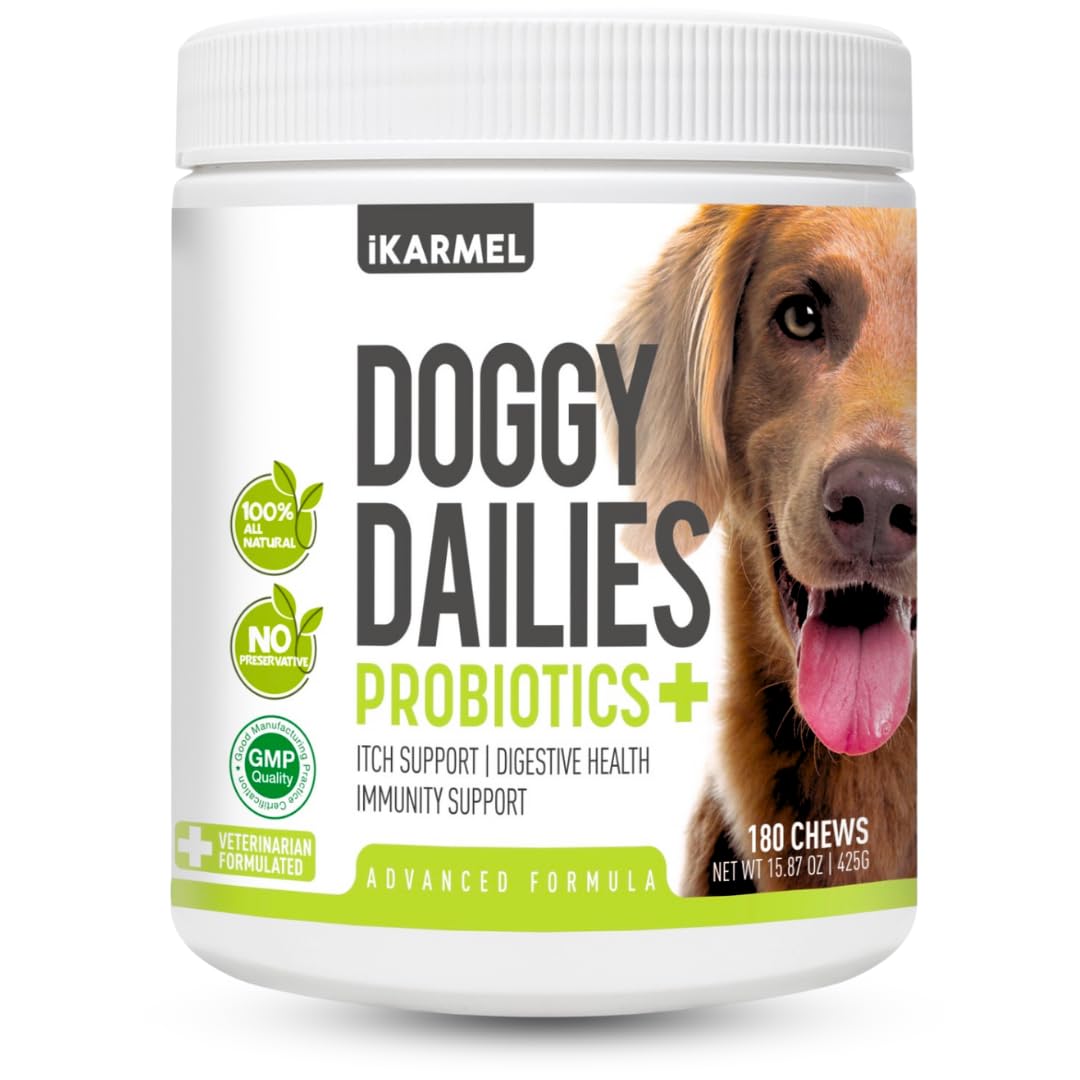 Doggy Dailies Probiotics for Dogs - Canine Supplements for Digestive and Immunity Support - Skin Health and Itch Support - Vitamin Treats - Veterinarian Formulated ProbioticDoggy Dailies Probiotics for Dogs - Canine Supplemen…