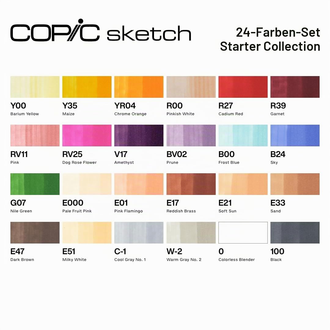 COPIC Sketch Set "Starter Set", 24er Set im Wallet, Twin Marker mit einer mittelbreiten und einer Brush-Spitze