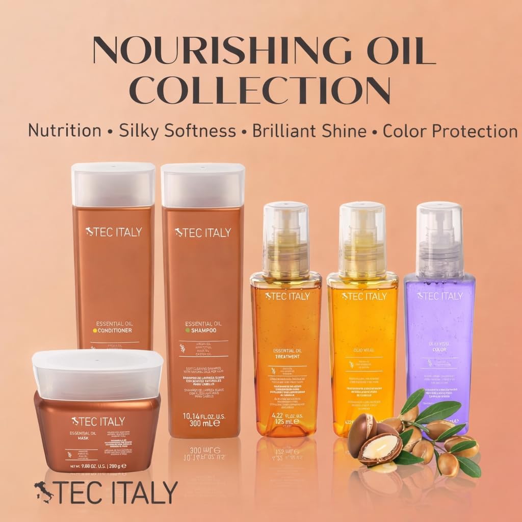 Tec Italy Essential Oil Hair Treatment for All Hair Types, Lightweight Nourishing Hair Oil, Smooths, Hydrates & Adds Shine, 4.22 fl oz (125 ml)