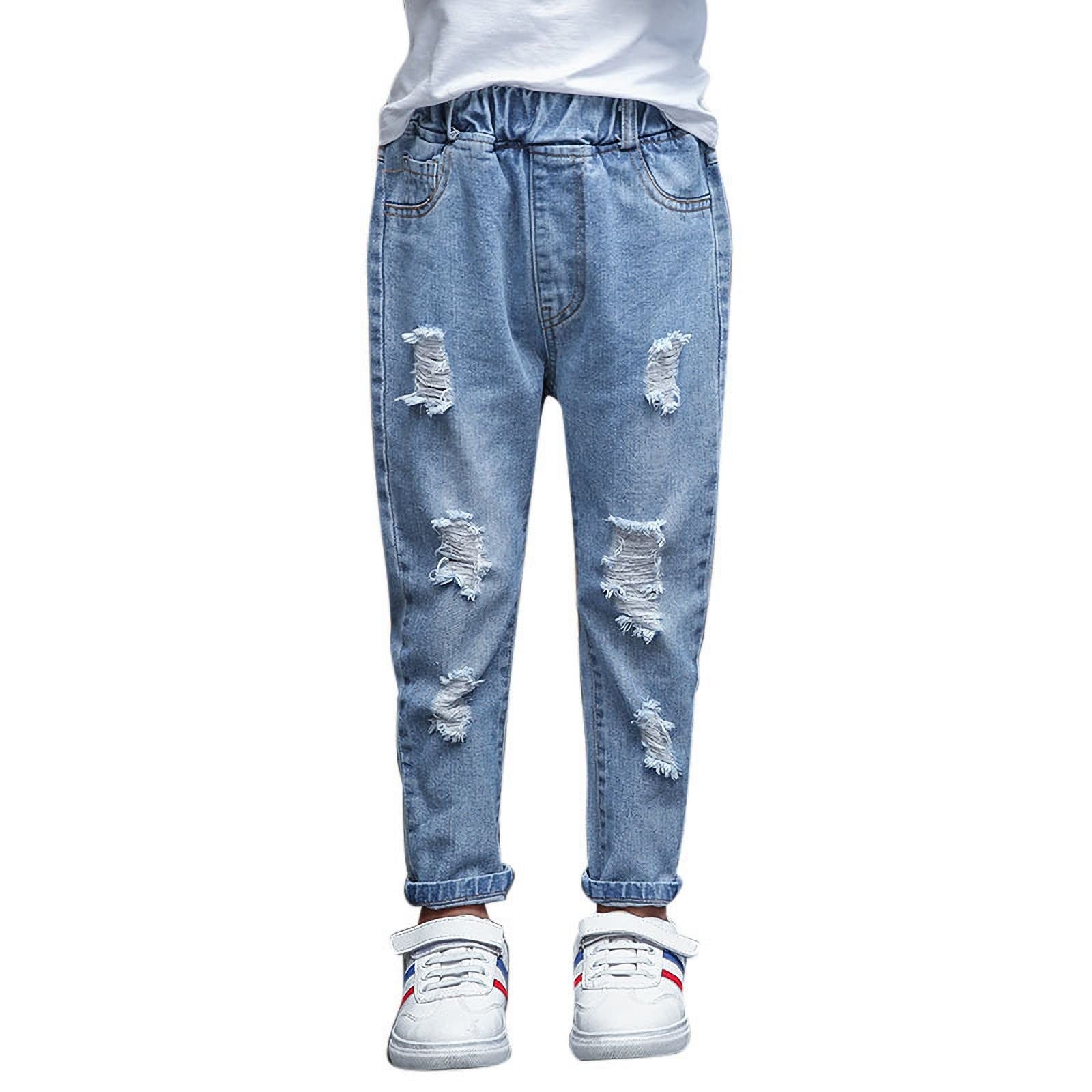 KIDSCOOL SPACE Vaqueros de Moda dañados con Agujeros Rasgados para niñas, Azul, 14-15 años