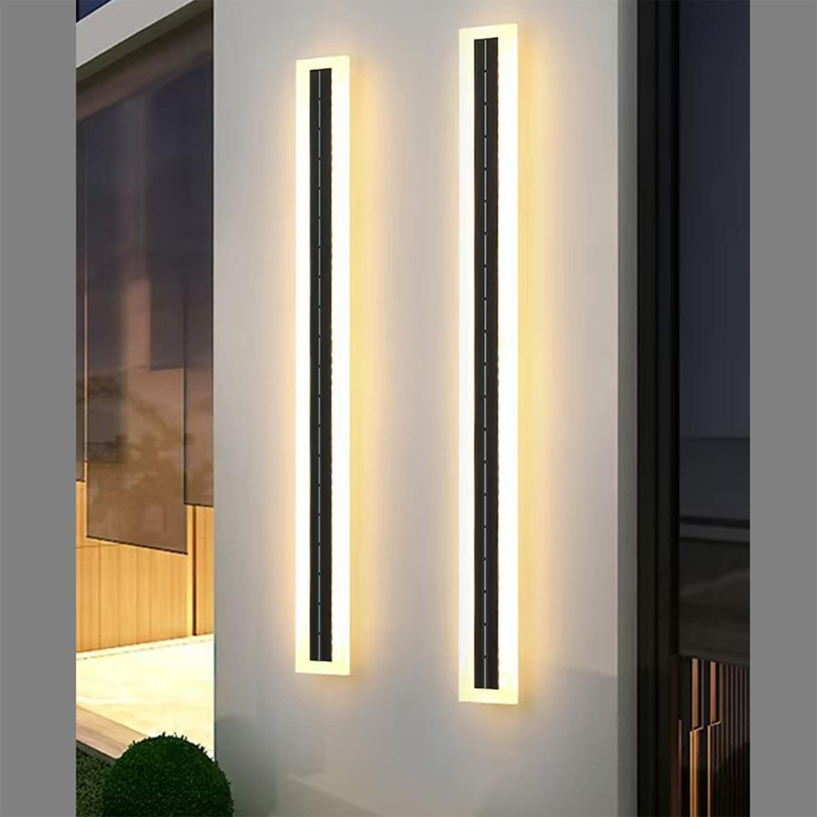 HELCEKOU IP65 Waterproof Solar Wall Lamp - Modern Black LED Sconce for Outdoor Use, Rechargeable Battery, Perfect Yard, Garage, Balcony Lighting (30CM, Neutral Light)