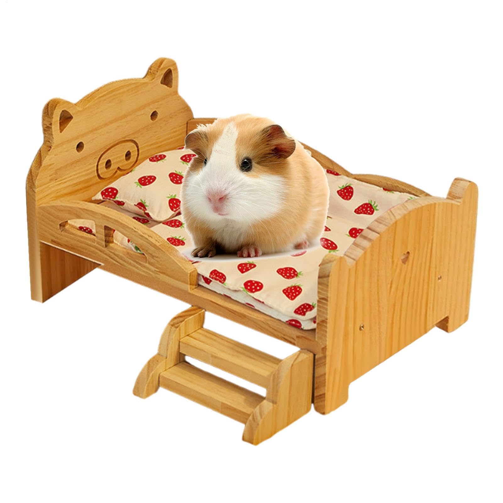 Cama de Hámster de Descanso y Reposo para Mascotas Pequeñas y Roedores | Cama Baja de Madera Natural para Jerbo Para Hámster Enano Hámster Común Chinchilla Conejo Erizo Hurón y