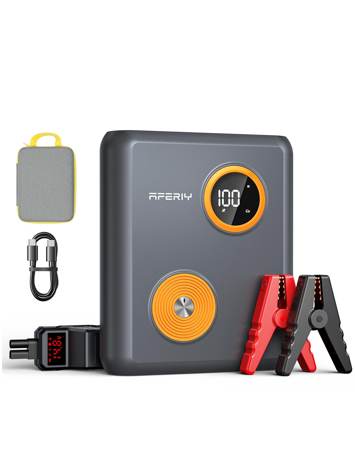 AFERIY Booster Batterie Voiture 2000A, Démarreur de Batterie Sodium-ION Ultra-Sécurité -40℃~80℃, Powerbank 27500mAh PD60W Charge Rapide, 12V pour Essence 6.0L / Diesel 3.0L