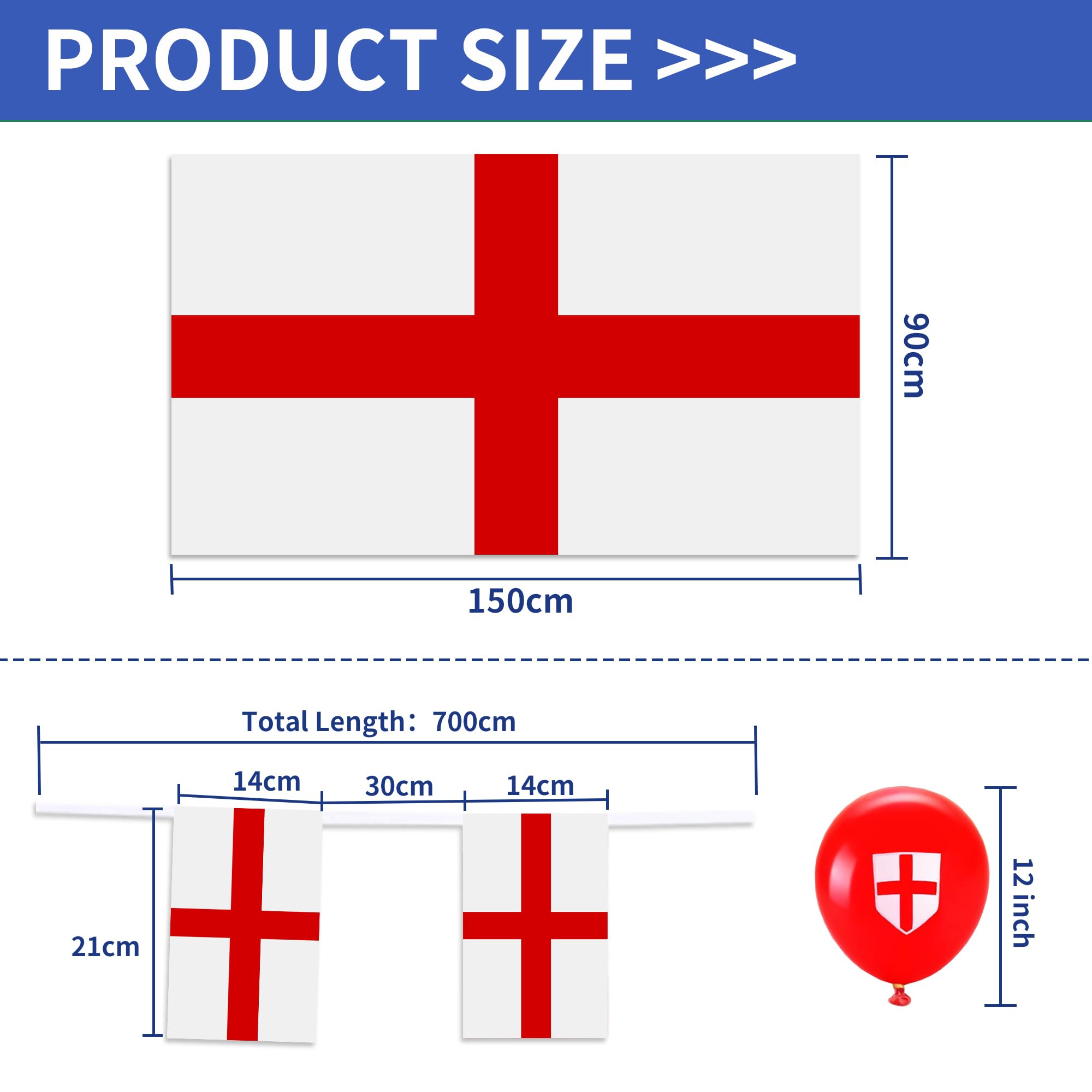 England St Georges Flag Bunting Decorations Balloons for St. George's Day Decoration Womens Euro Football Decorations Large St George's Cross Flags Garden Street Bar Party Decoration - Image 3
