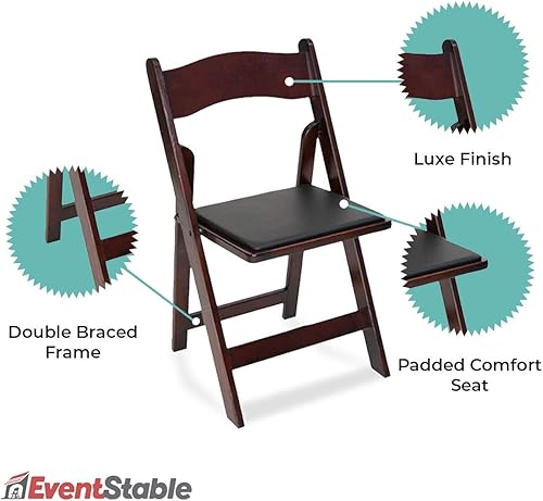 Miniatura 52 de EventStable Titan Series - Sillas plegables de madera para interiores y exteriores, color negro, con relleno de vinilo para bodas y eventos, paquete