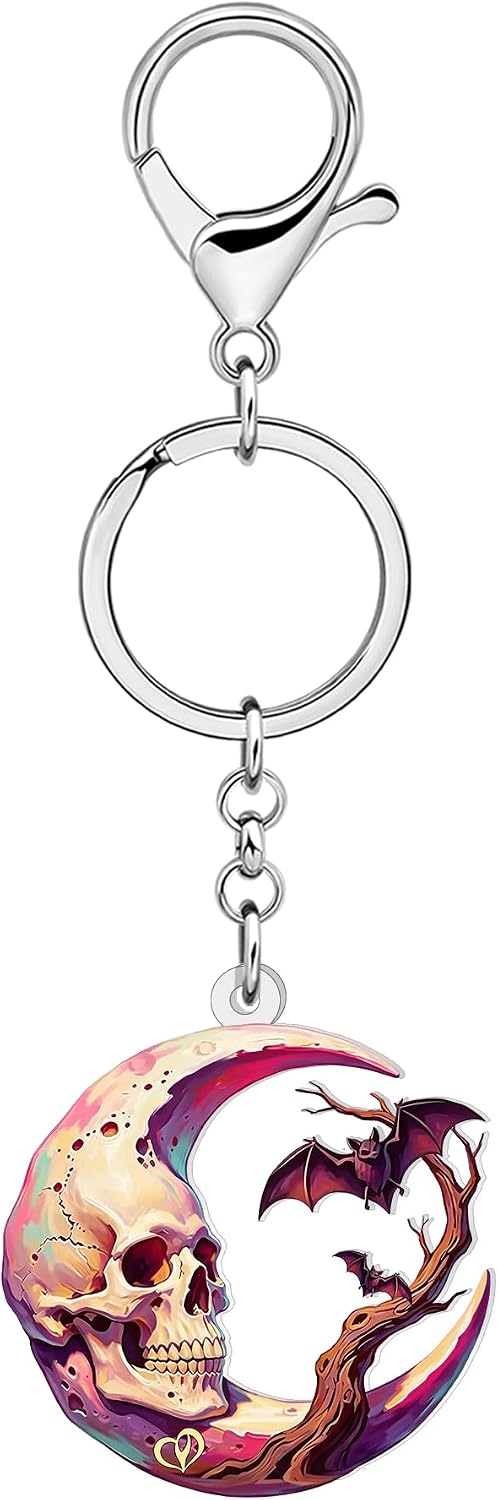 DUOWEI Halloween Crescent Moon Skull Keychain Spooky Gifts for Women image 4