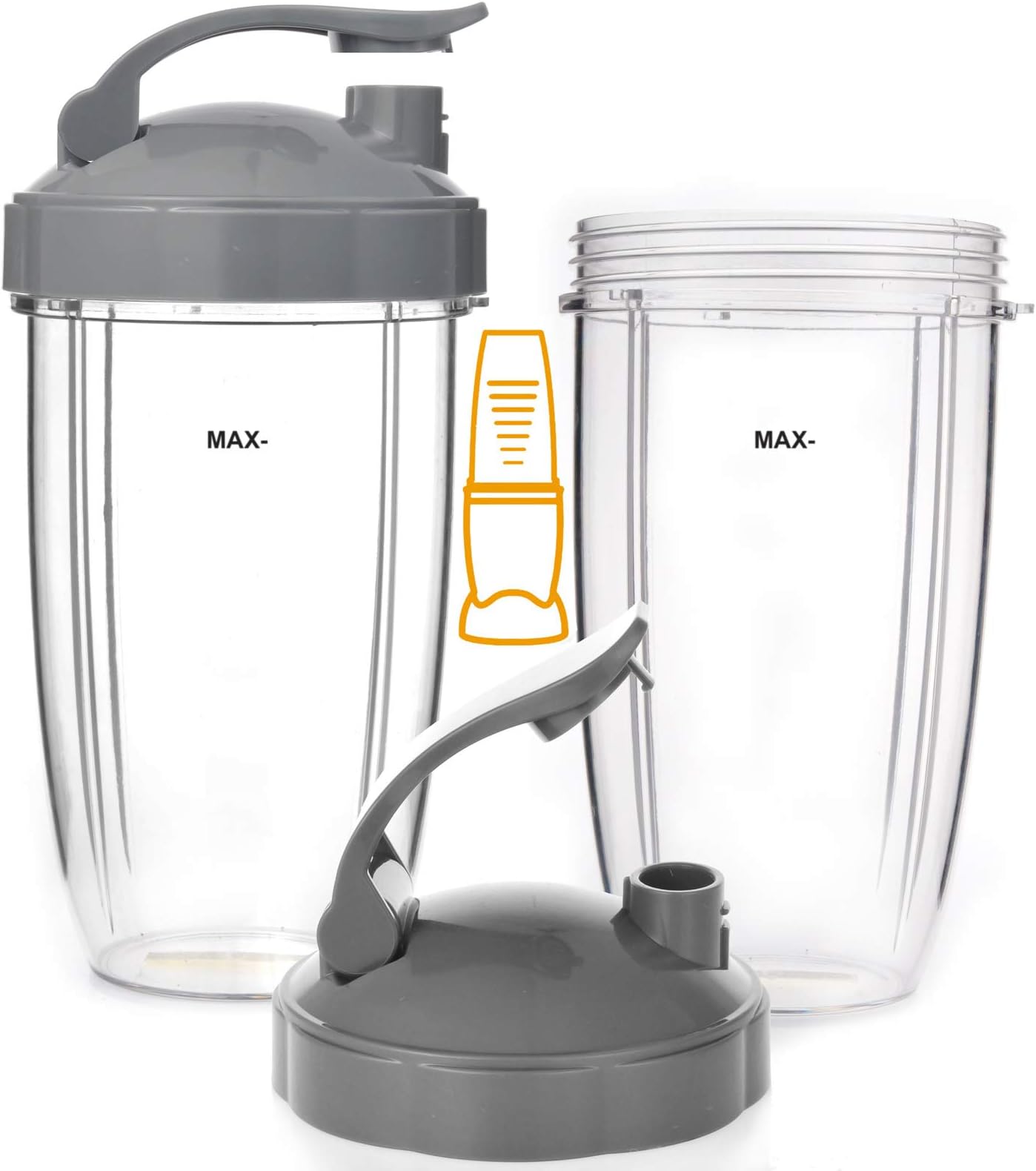 24oz Tall Cup Mug with Grey Flip Top To-Go Lid for 600w and 900w model Blender Juicer (2 Pack )