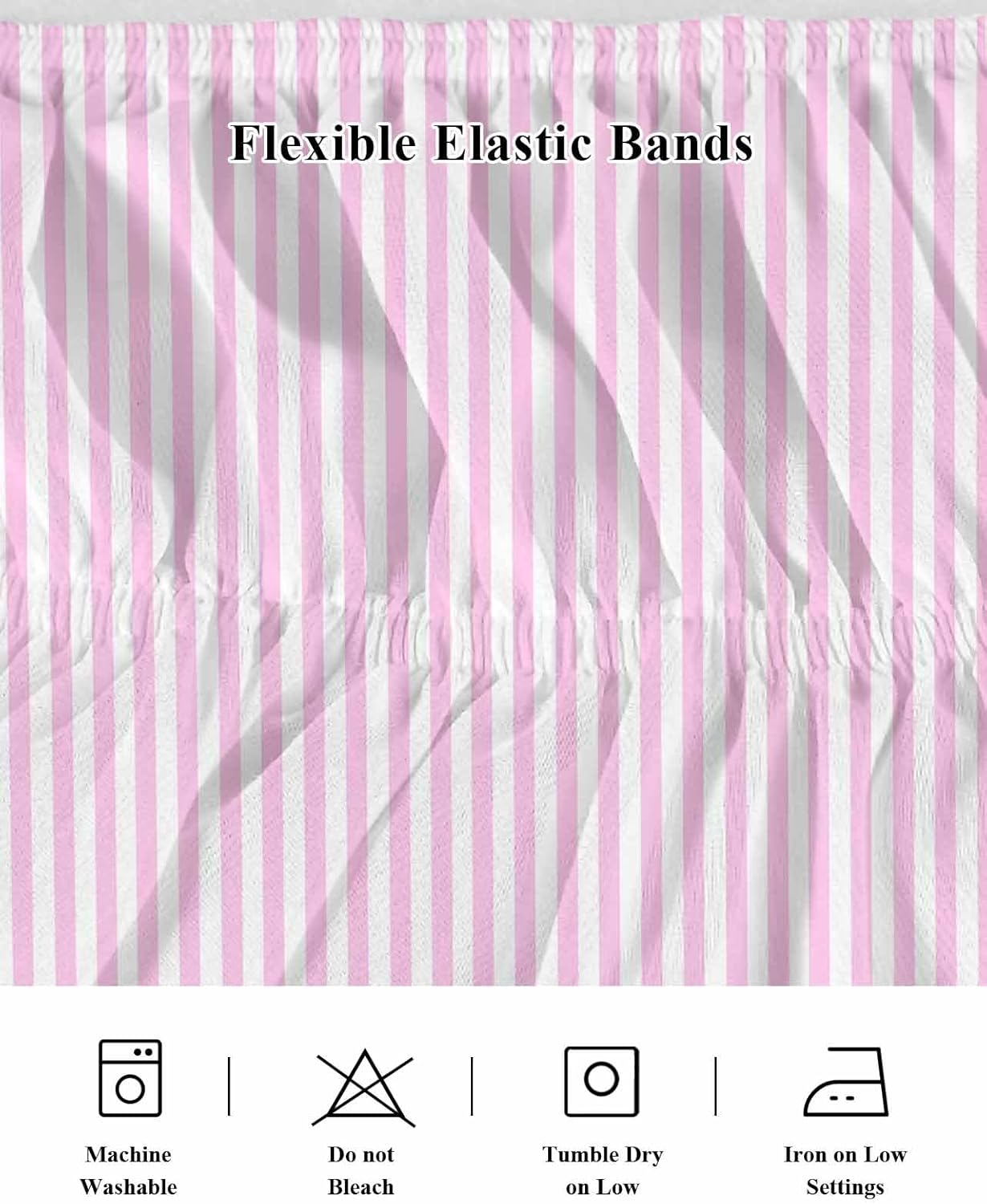 Bed Skirt Pink Stripes Bedskirt 18 Inch Drop Classic Vertical Striped Elastic Wrap Around Bed Skirts Dust Ruffle for King Size Bed