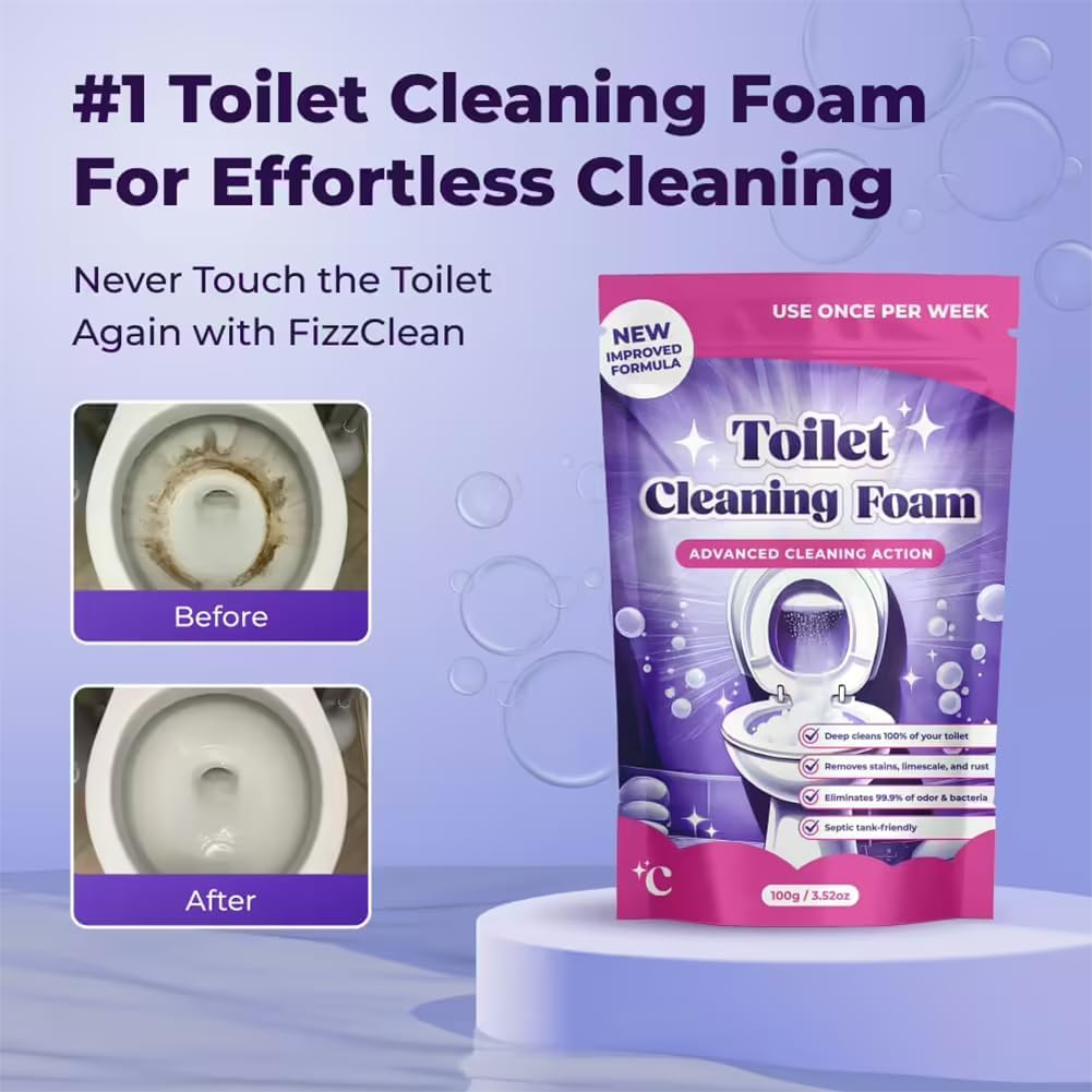 Fizzclean Limpiador de inodoro, 2026 Upgrade Fizzclean Wc Espuma, Acción Instantánea Fizz Clean, espuma Fizz Clean para hacer el inodoro brillante y fresco (4 bolsas)