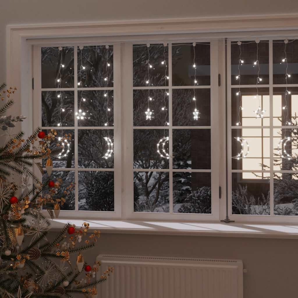 Lichterkette Stern und Mond mit 345 LEDs Fernbedienung Kaltweiß für Innen und Außen Weihnachtsdeko Partybeleuchtung 5V USB