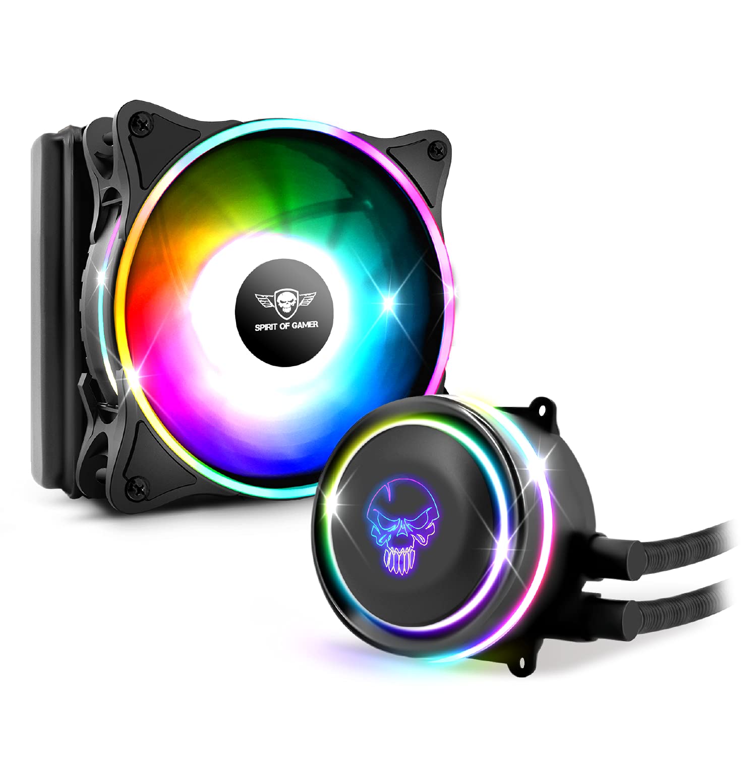 Spirit Of Gamer - LIQUID FORCE 120 ARGB - Kit di raffreddamento ad acqua per processori Intel e AMD - Retroilluminazione RGB indirizzabile a 3 pin / 5 volt - Ventola da 120 mm