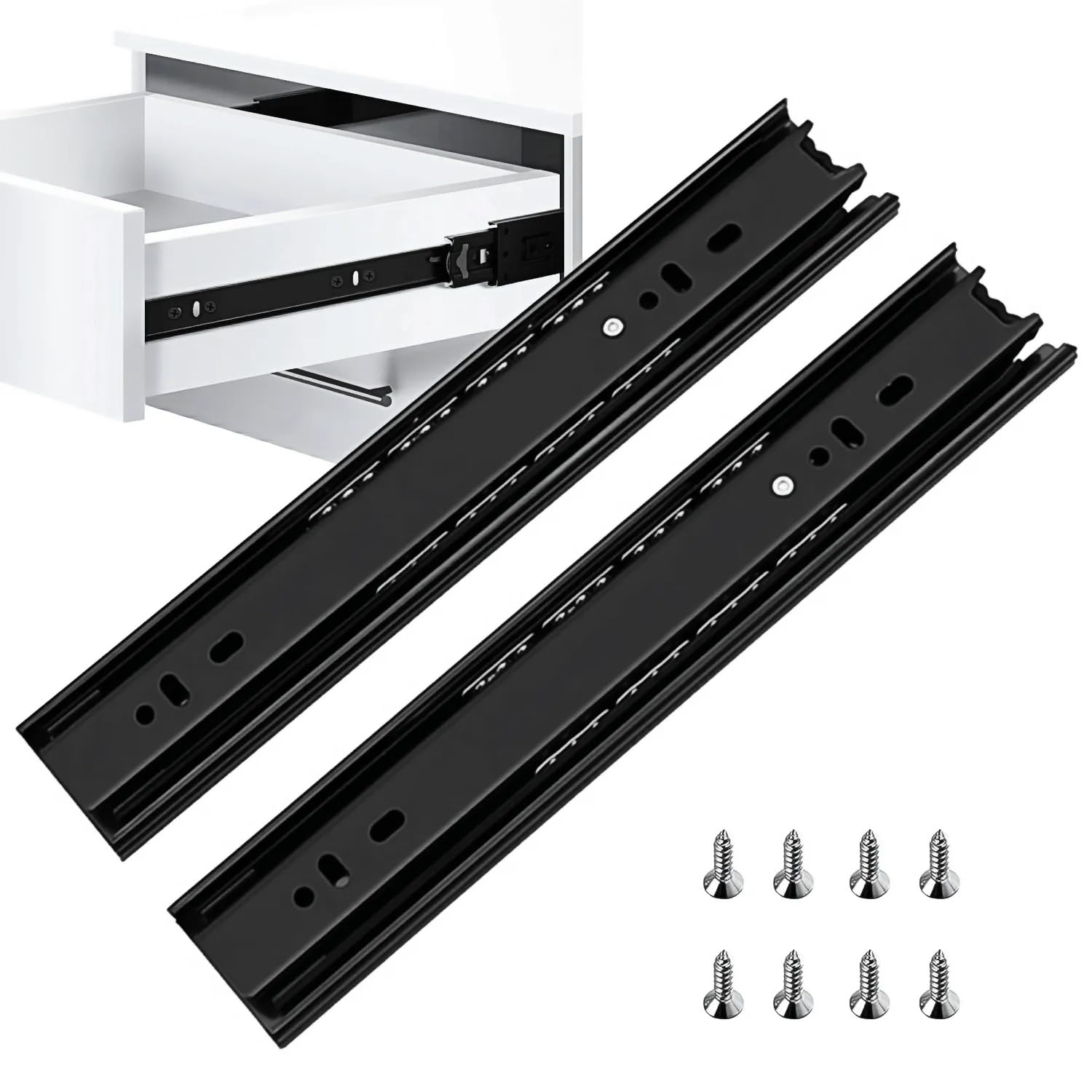 Photo 1 of 10 Inch Drawer Slides, YAOBVIS Heavy Duty 1Pair Full Extension Cabinet Rails, Smooth Glide Soft-Close Mechanism Drawer Runners for Kitchen, Garage & Tool Cabinets (Black, 10 Inch)