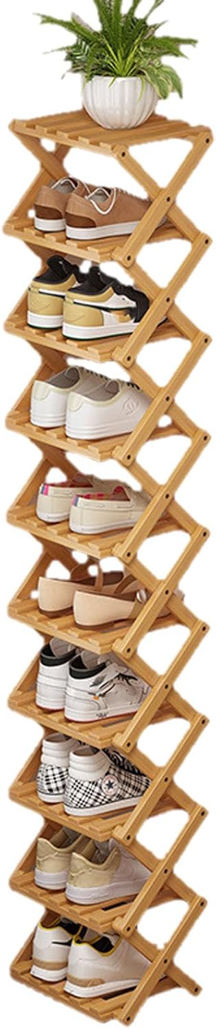 Foldable Bamboo Shoe Rack, 2026 Premium 2-10 Tier Bamboo Storage Rack – No Assembly Required, Space-Saving Organizer for Shoes, Entryway Closet Dorm (Yellow, 9 Layers)