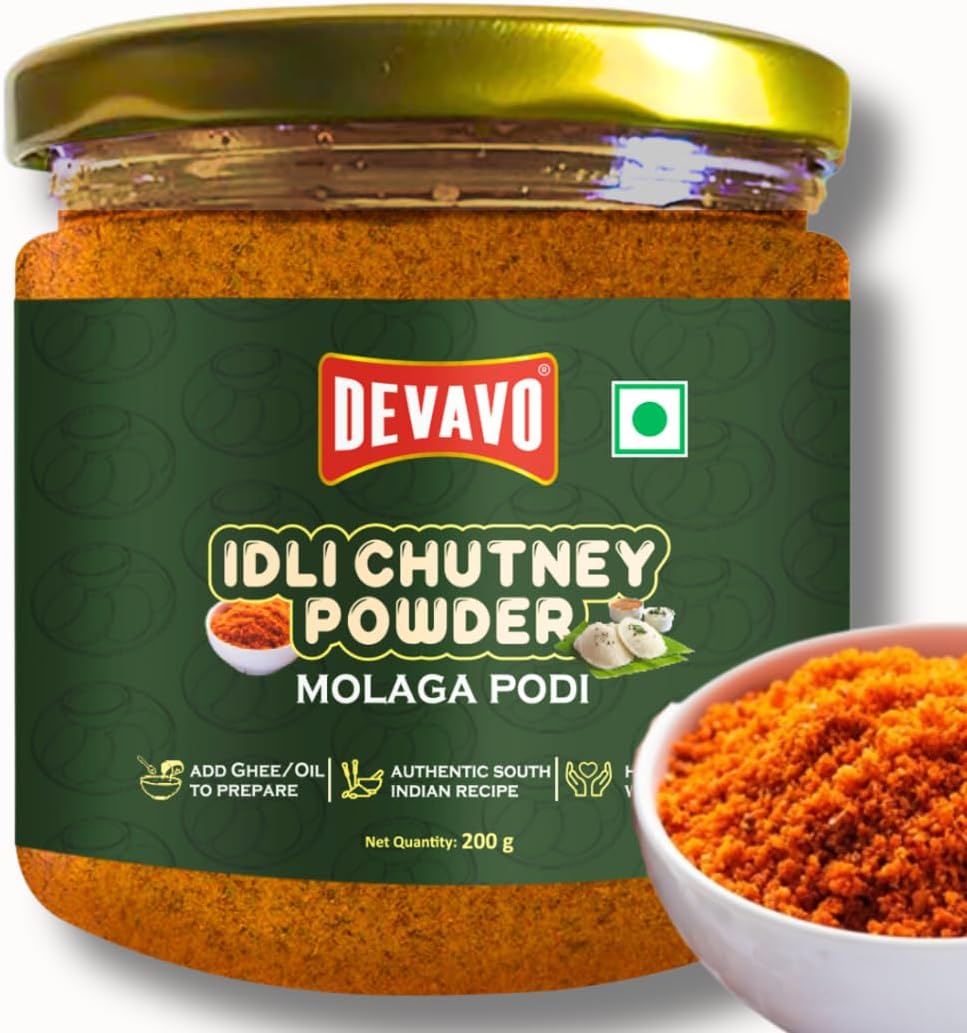 Devavo Idli Chutney Powder | Molaga Podi | Instant Gunpowder Chutney | Authentic South Indian Recipe | No Onion & Garlic | No Artificial Colour & Flavour | No Preservatives (200 g)