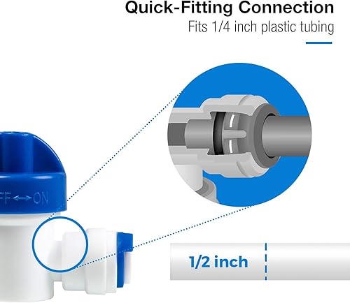 Miniatura 2 de iSpring ABV1KX5 - Válvula de bola en línea con ajuste rápido de 1/4 pulgadas x 1/4 pulgadas, se adapta a la mayoría de sistemas de agua de ósmosis