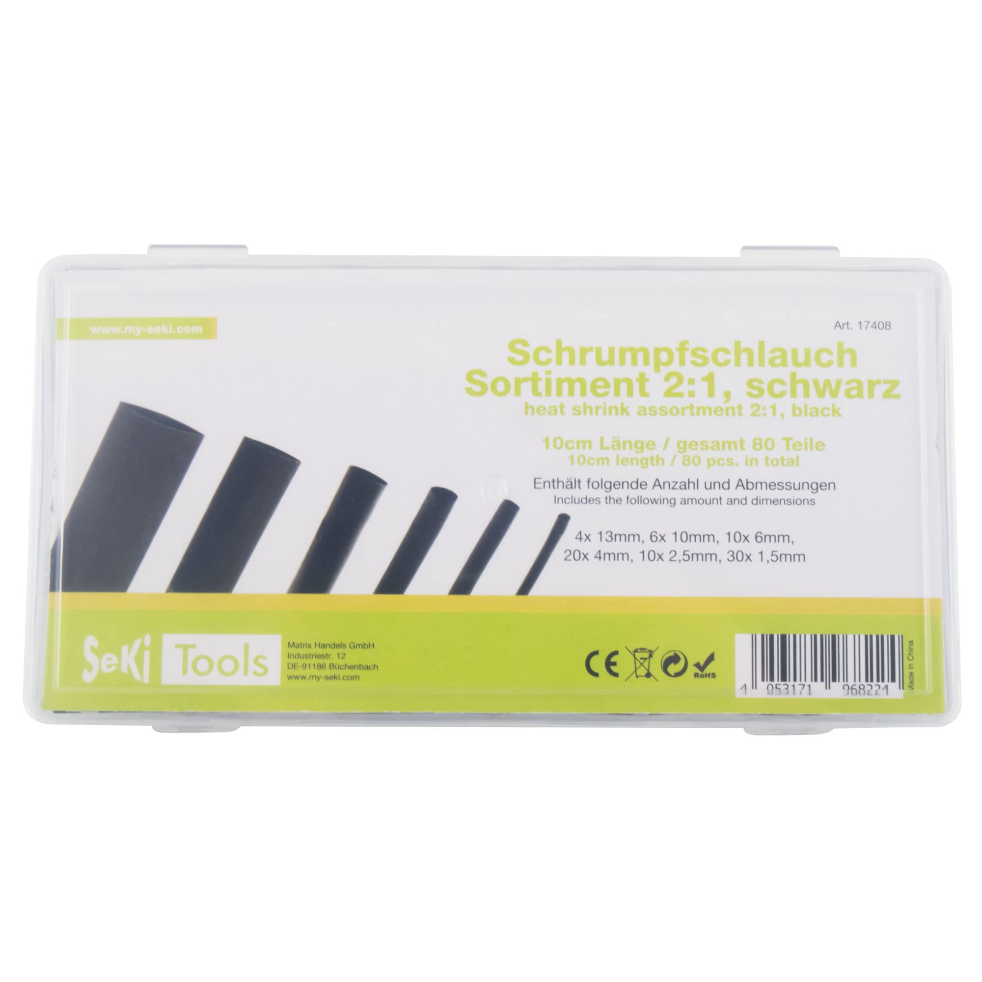 Tubo termoretraibile nero, 2:1, 3,2 – 1,6 mm, 11,5 metri, scatola dispenser