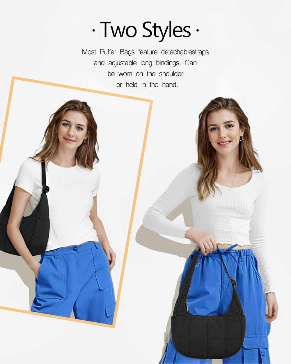 Small Crescent Puffer Purse Shoulder Bag for Women Nylon Quilted Purses Bag Adjustable Shoulder Strap Puffy bag - Image 7