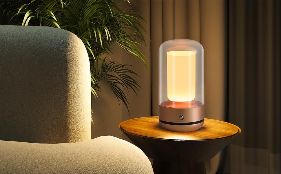 充電式タッチコントロールテーブルランプ - 12色モード アルミニウムベース アクリル柱付き ポータブルナイトライト 寝室/アウトド