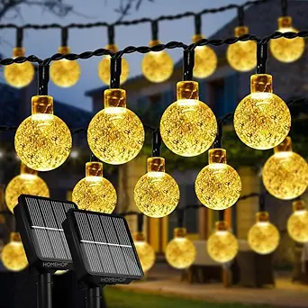 Homehop Solar Outdoor 30 Led Crystal Ball String Light For Home Garden Balcony Terrace Wall Rechargeable Waterproof Decorative Lamp Diwali Decoration Item(6.5M, Pack Of 2) - 6.5 Metre