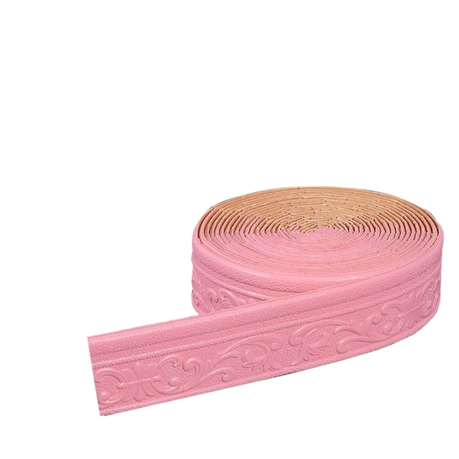 Fjqfhh Pink Baseboard Skirting Border, Self-Adhesive 3D Wall Border Skirting Board Waist Line Foam Trim 10M(Pink)