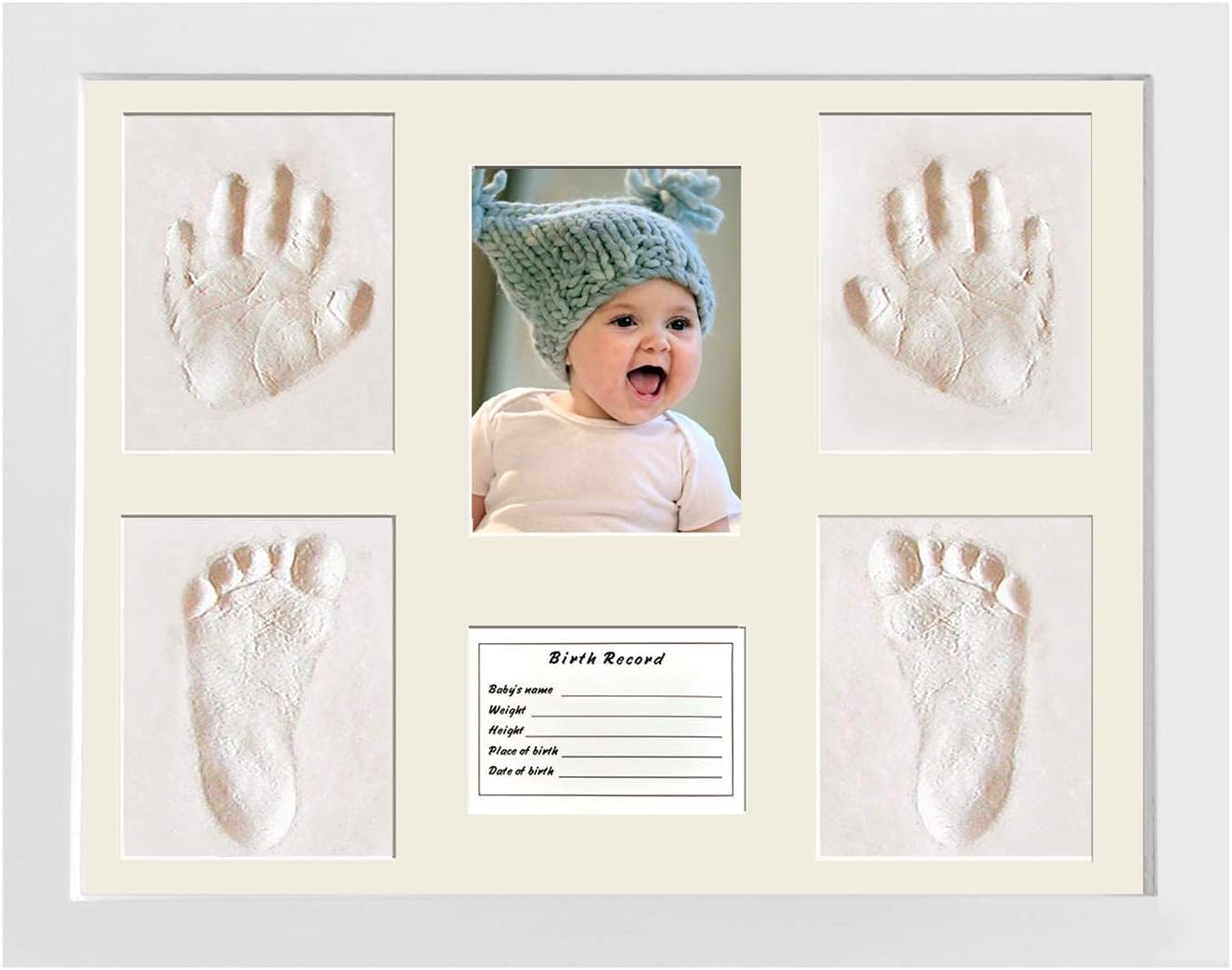 Begally Baby Photo Frame, Baby Handprint Kit and Footprint Photo Frame for Newborn Girls and Boys, Baby Shower Gifts for Christening Registry, 3 Parts, White (B)