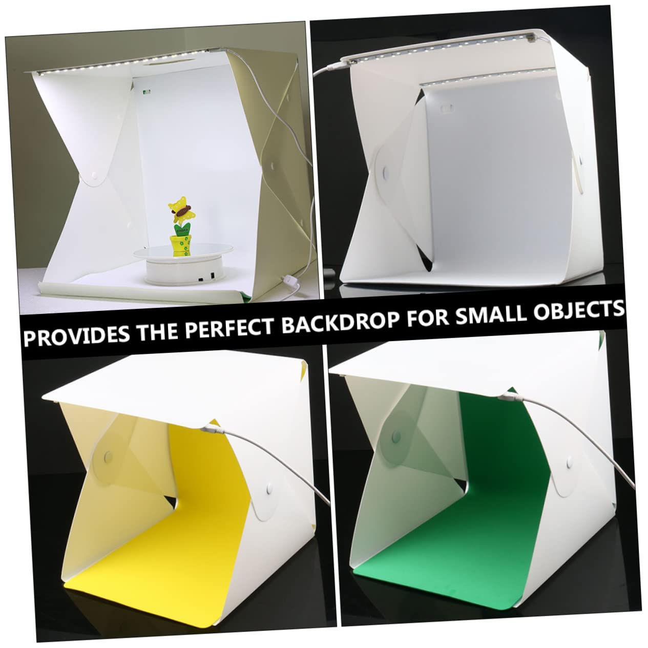 Mini Boîte Photo Pliable Abs Blanche à LED Double, 6 Couleurs