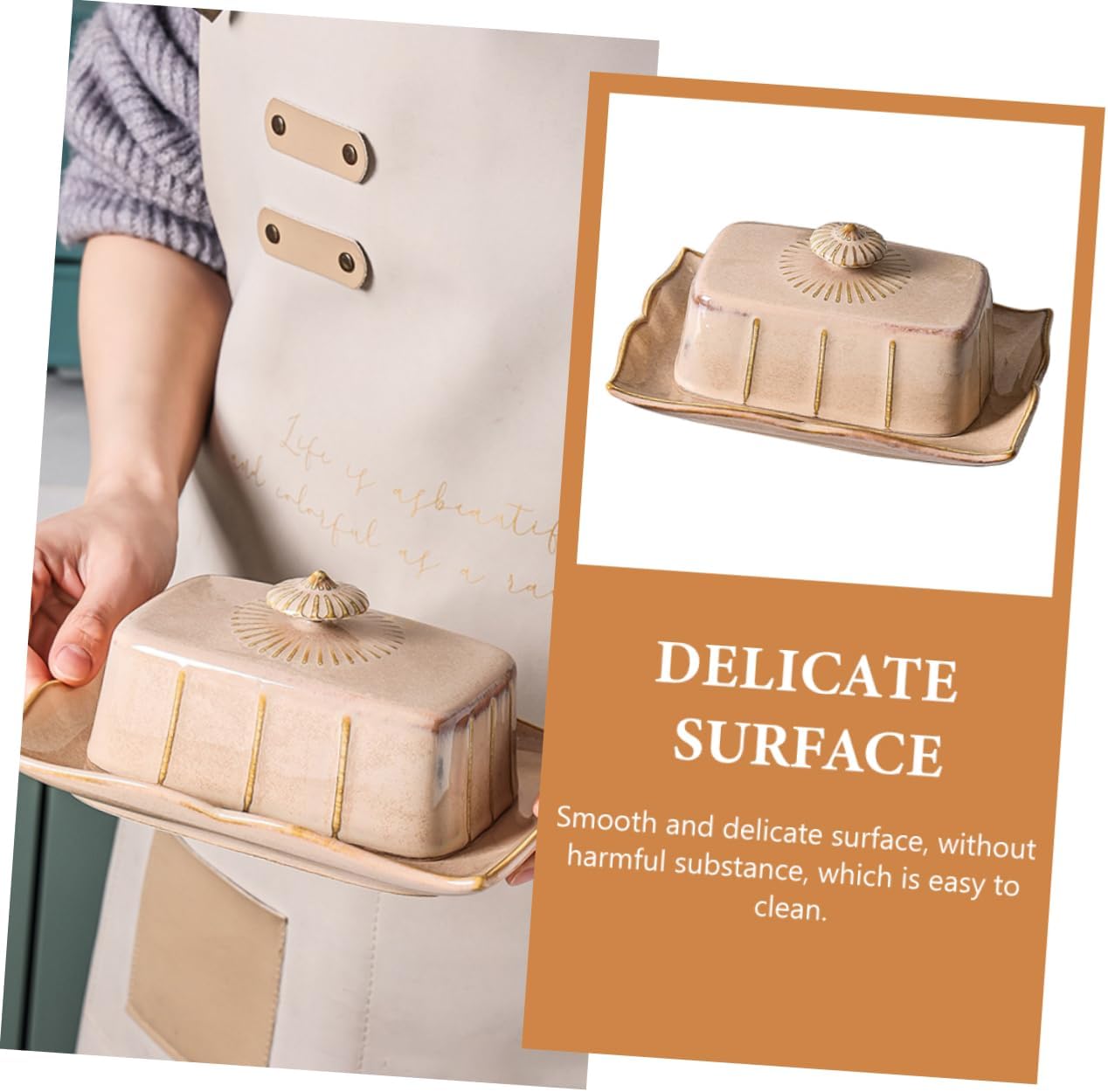 BESTOYARD Ceramic Butter Dish with Lid Elegant Rectangular Butter Tray Food-Grade Porcelain Dessert Storage for Kitchen Suitable for Hotels and Home Use