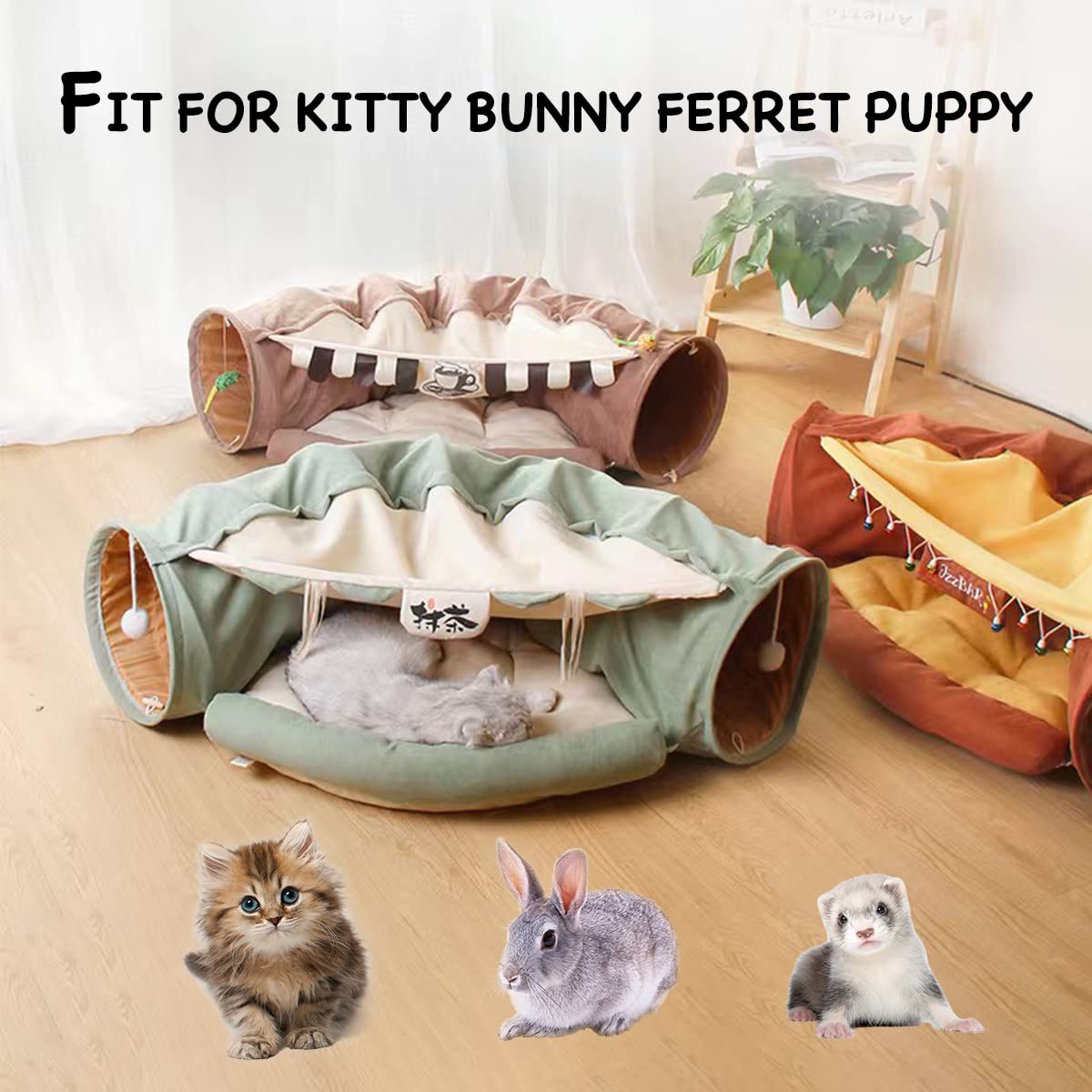 LEFTSTARER Túneles plegables 2 en 1 para gatos y escondite para mascotas, perros, conejos, hogar, tubos de túnel, juguetes con alfombrilla extraíble lavable